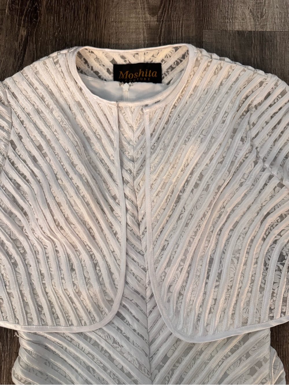 Moshita Couture White Textured Lace Dress and Cover